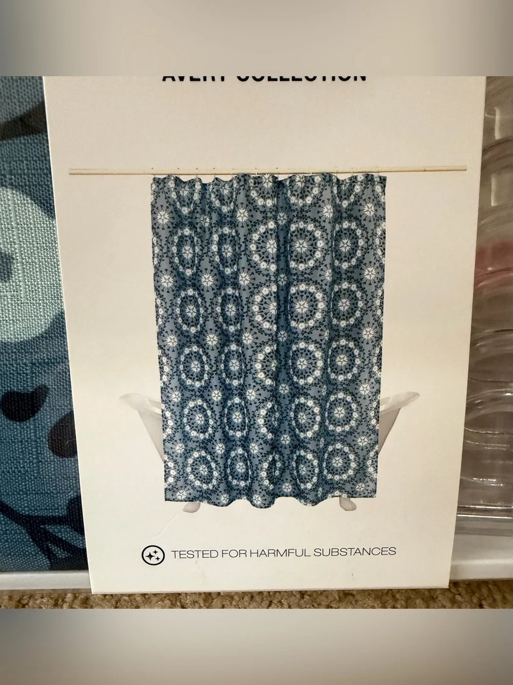 NWT. The Big One Blue Floral Shower Curtain and Hooks Set